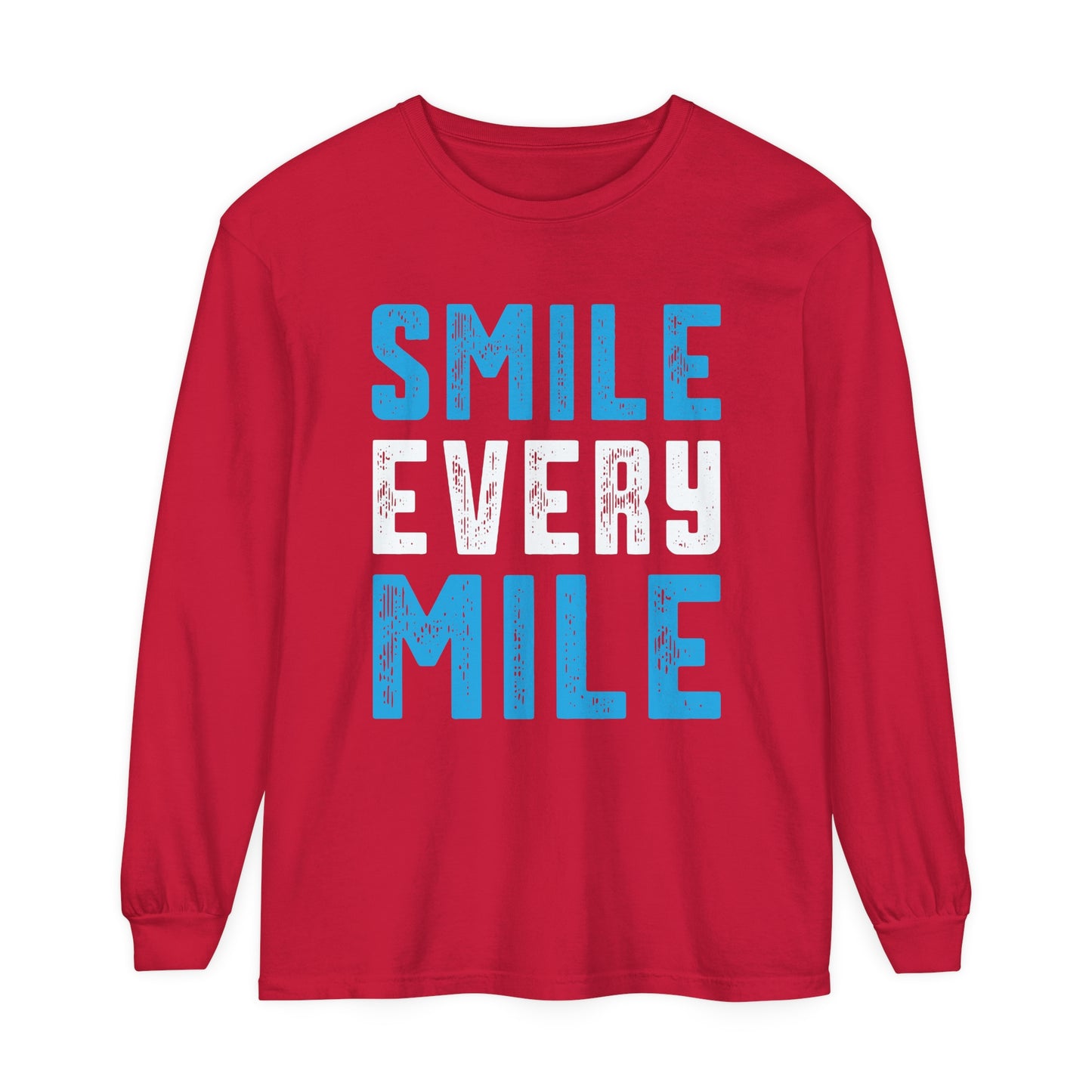 Smile Every Mile Unisex Garment-Dyed Long Sleeve T-Shirt / Long Sleeve Running T-Shirt