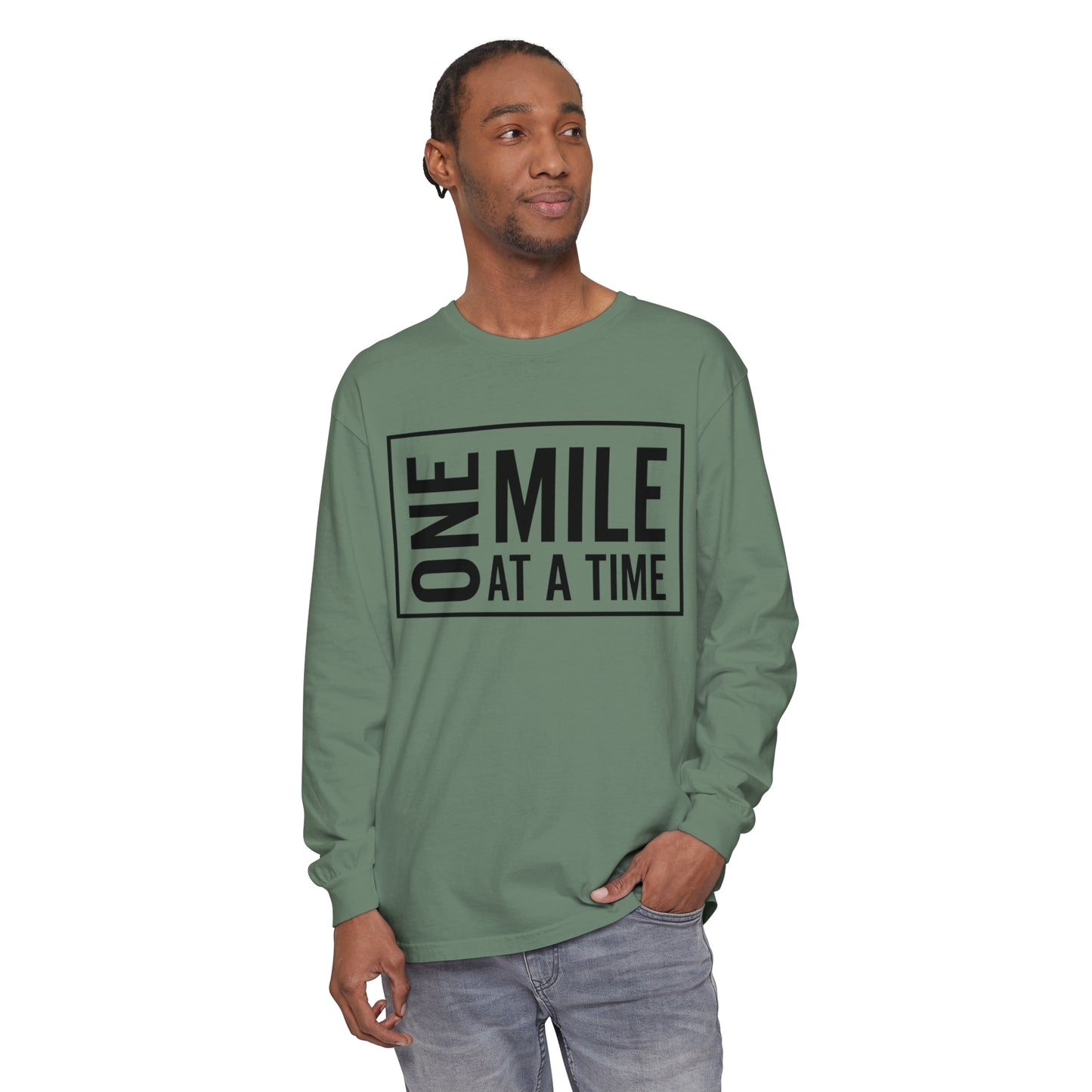 One Mile Unisex Garment-Dyed Long Sleeve T-Shirt / One Mile at a Time Long Sleeve T-Shirt