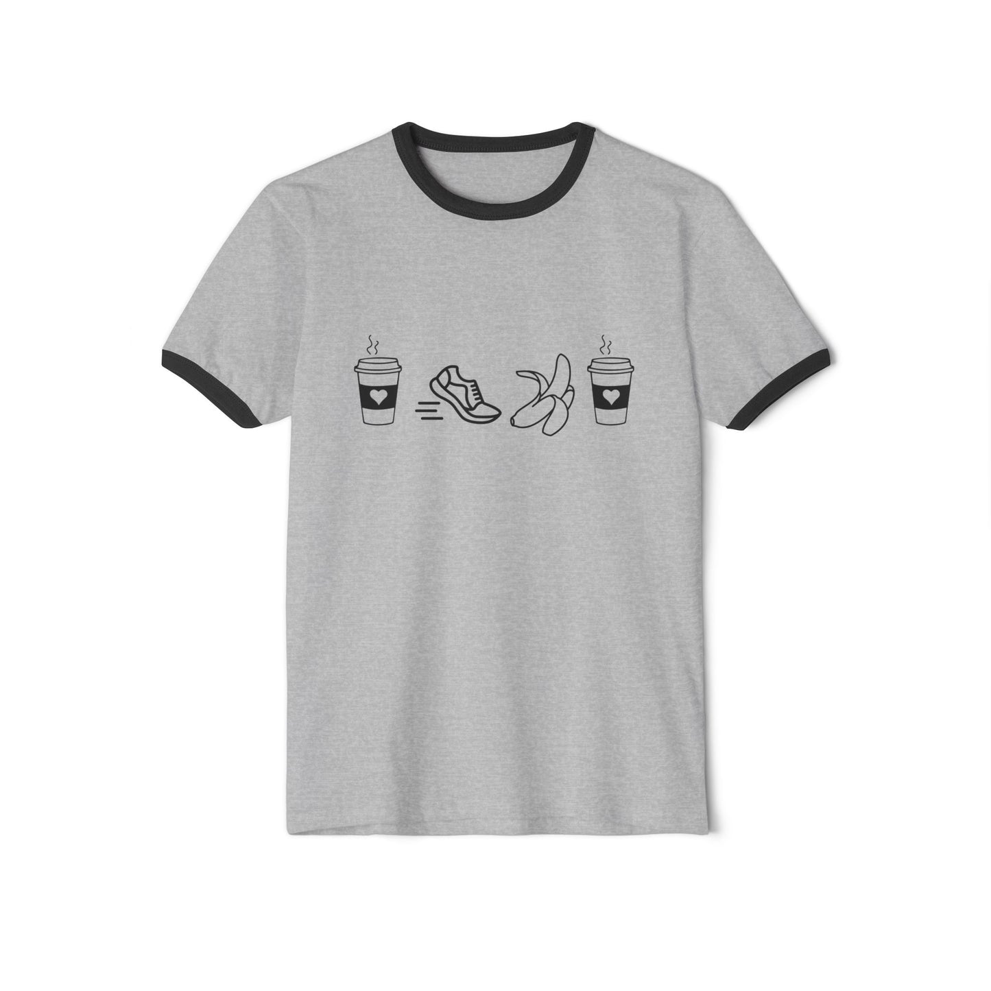 Unisex Cotton Ringer T-Shirt / Coffee Run Banana Coffee T-Shirt / Running T-Shirt