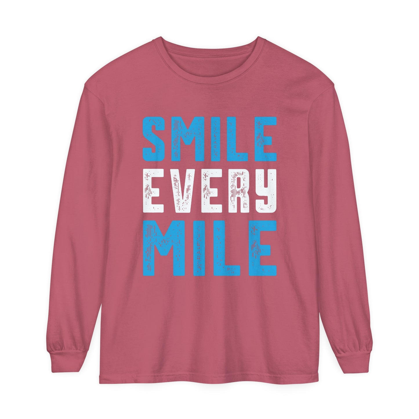 Smile Every Mile Unisex Garment-Dyed Long Sleeve T-Shirt / Long Sleeve Running T-Shirt