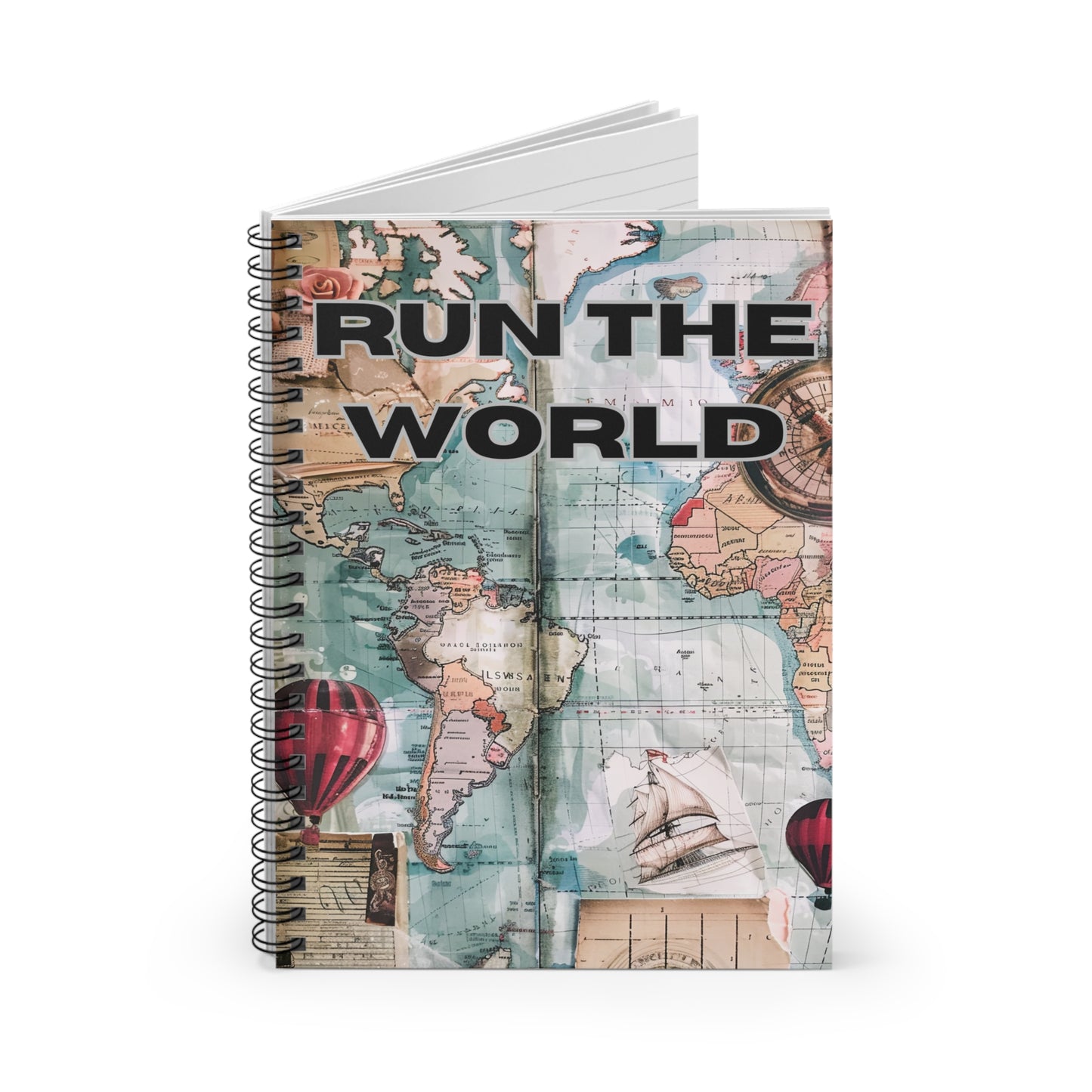 Run the World Spiral Notebook / Travel and Adventure Journal / Map Design Notebook or Running Record