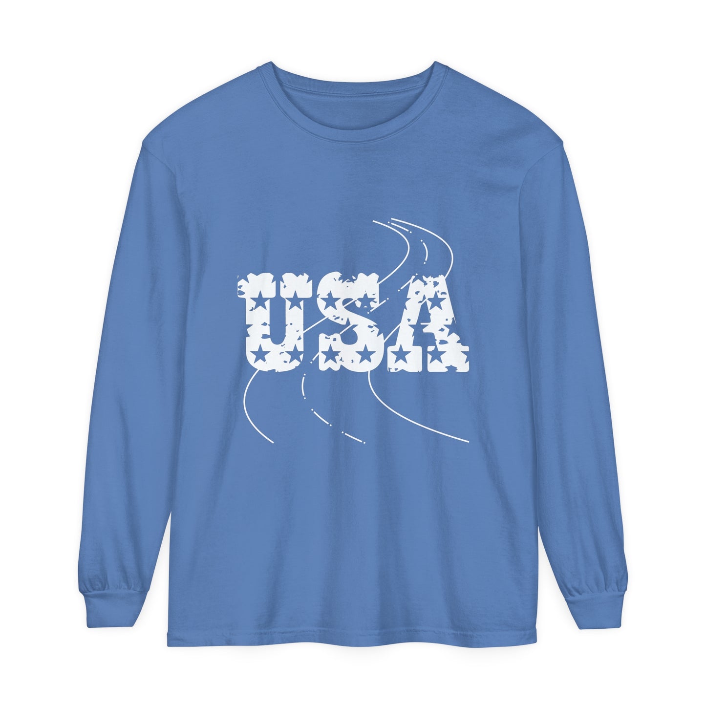 ontherun USA Unisex Garment-Dyed Long Sleeve T-Shirt / Patriotic Long Sleeve T-Shirt / USA T-Shirt / Running T-Shirt