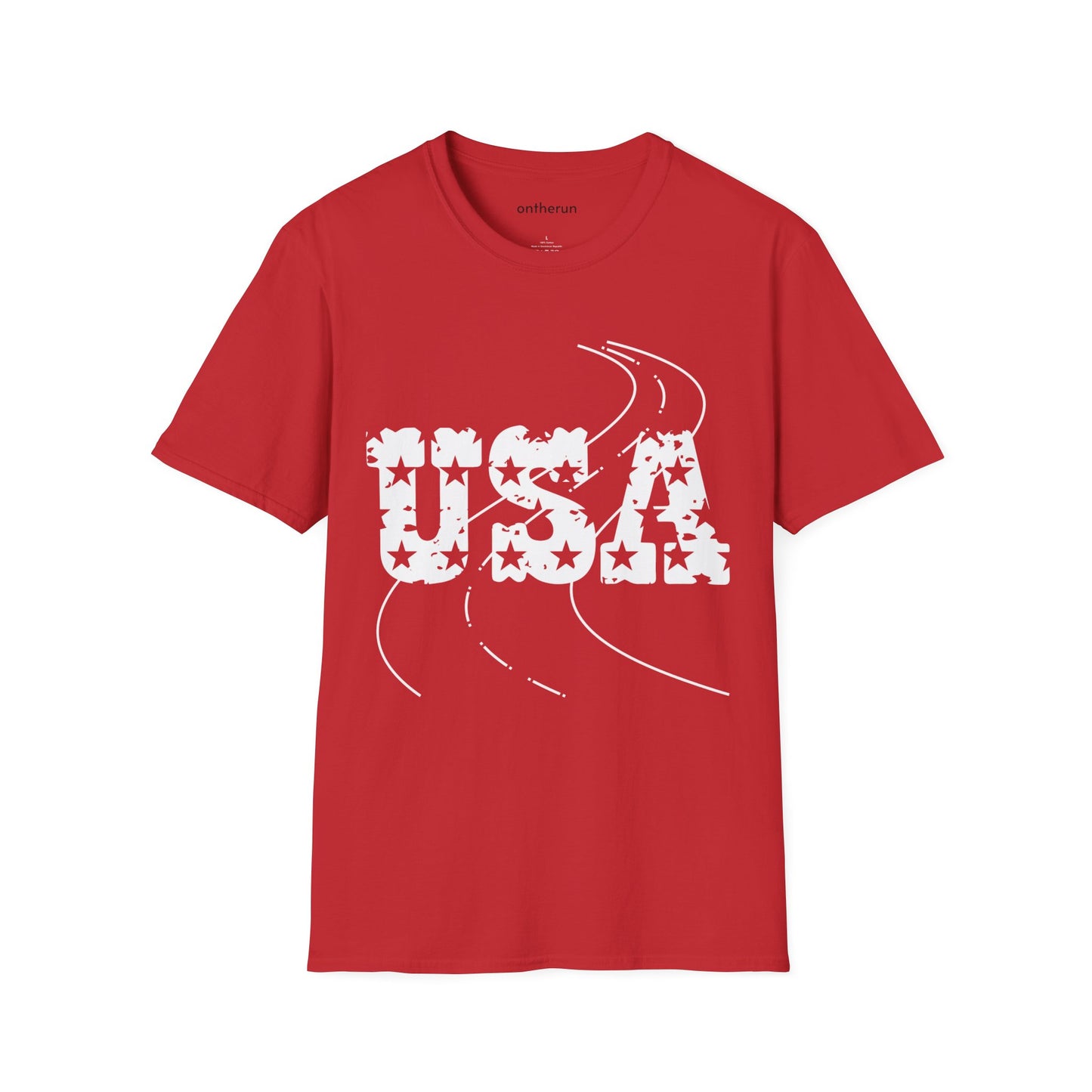 ontherun USA Unisex Softstyle T-Shirt / Patriotic Short Sleeve T-Shirt / 4th of July T-Shirt / Running T-Shirt