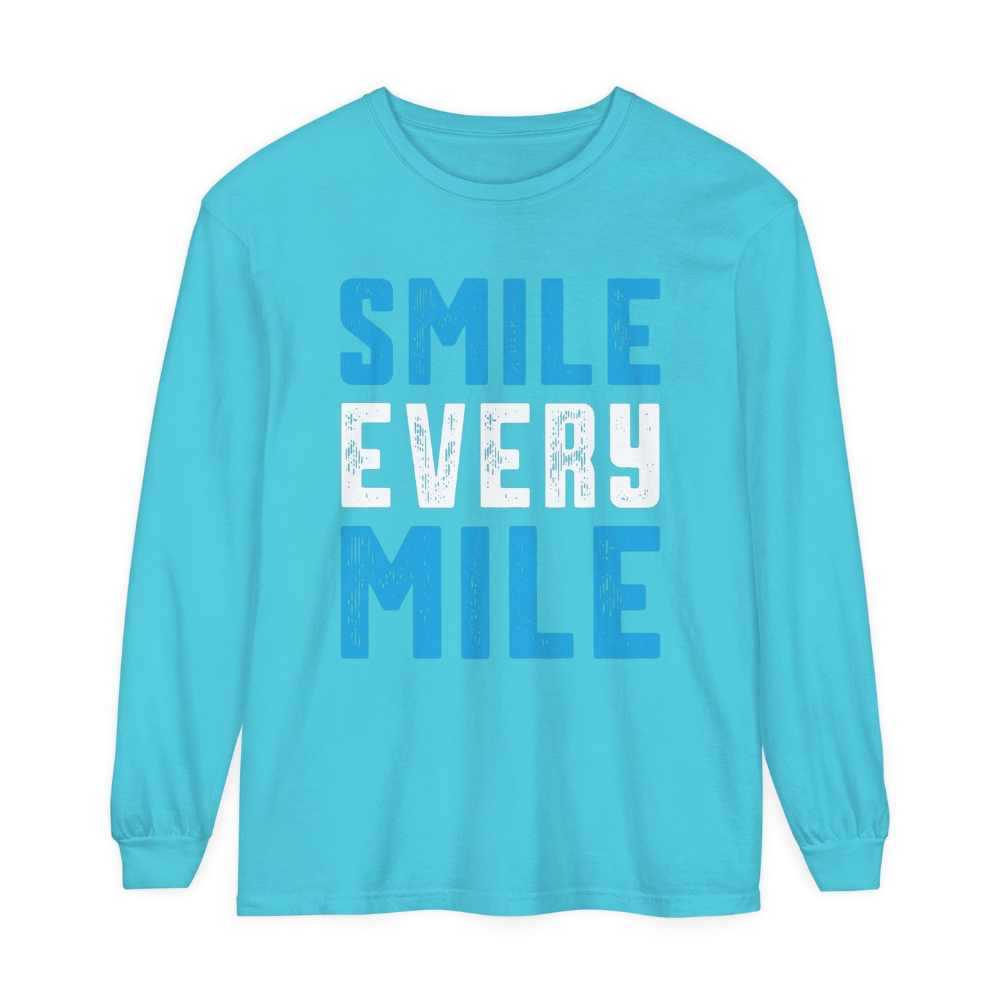 Smile Every Mile Unisex Garment-Dyed Long Sleeve T-Shirt / Long Sleeve Running T-Shirt