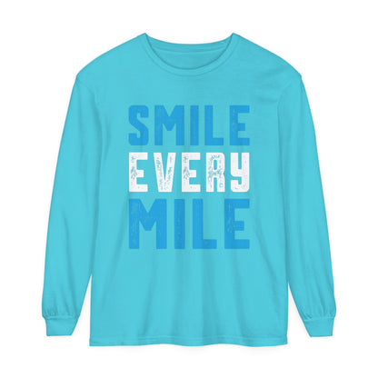 Smile Every Mile Unisex Garment-Dyed Long Sleeve T-Shirt / Long Sleeve Running T-Shirt