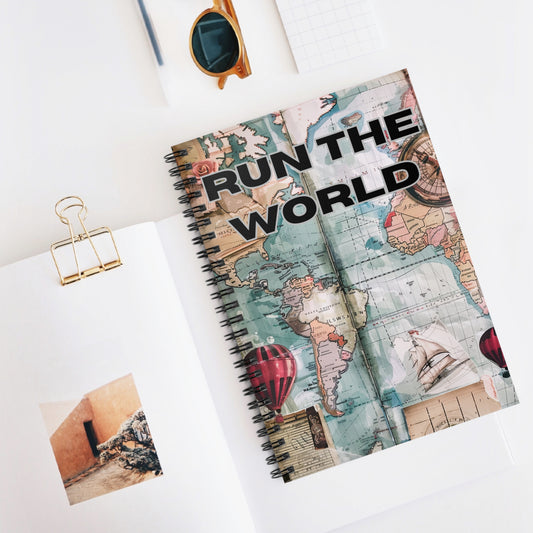 Run the World Spiral Notebook / Travel and Adventure Journal / Map Design Notebook or Running Record