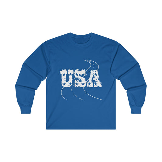 ontherun USA Unisex Ultra Cotton Long Sleeve Tee / Patriotic Long Sleeve T-Shirt / USA T-Shirt / Running T-Shirt