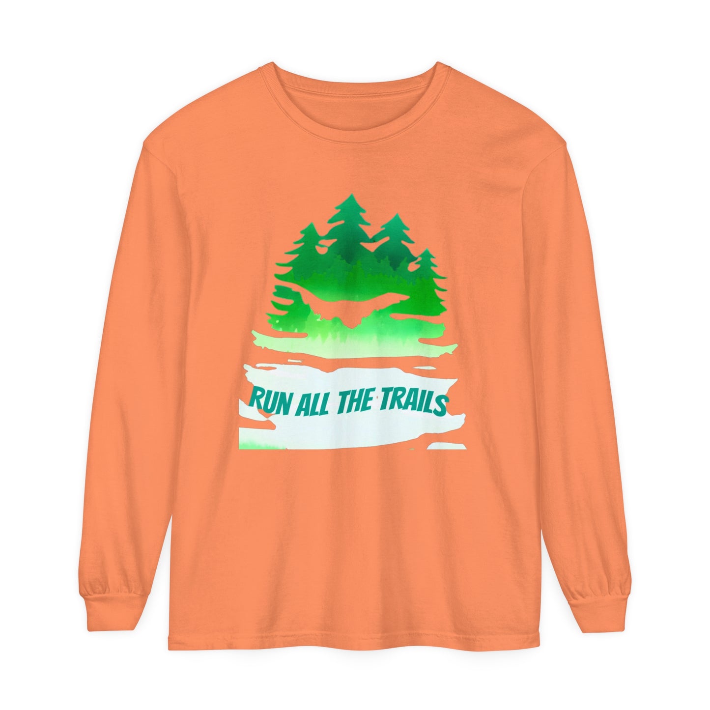 Run All the Trails Unisex Garment-Dyed Long Sleeve T-Shirt / ontherun Long Sleeve Running Tee / Motivational T-Shirt for Runners / Trail Running T-Shirt