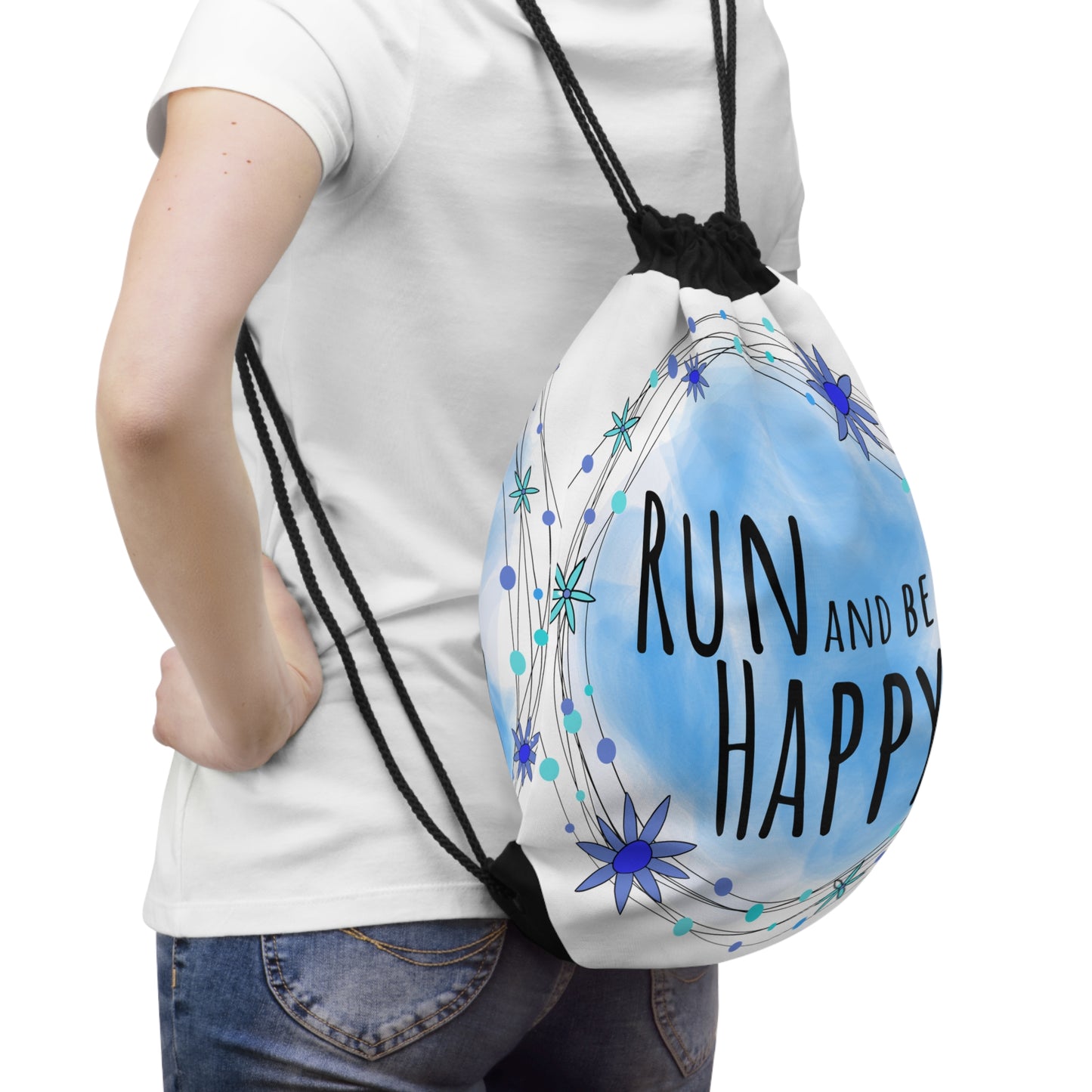 Run and Be Happy Drawstring Bag / Drawstring Bag for Work, Travel, Running, or the Gym