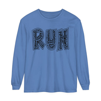 RUN Unisex Garment-Dyed Long Sleeve T-Shirt / Run Long Sleeve Running T-Shirt