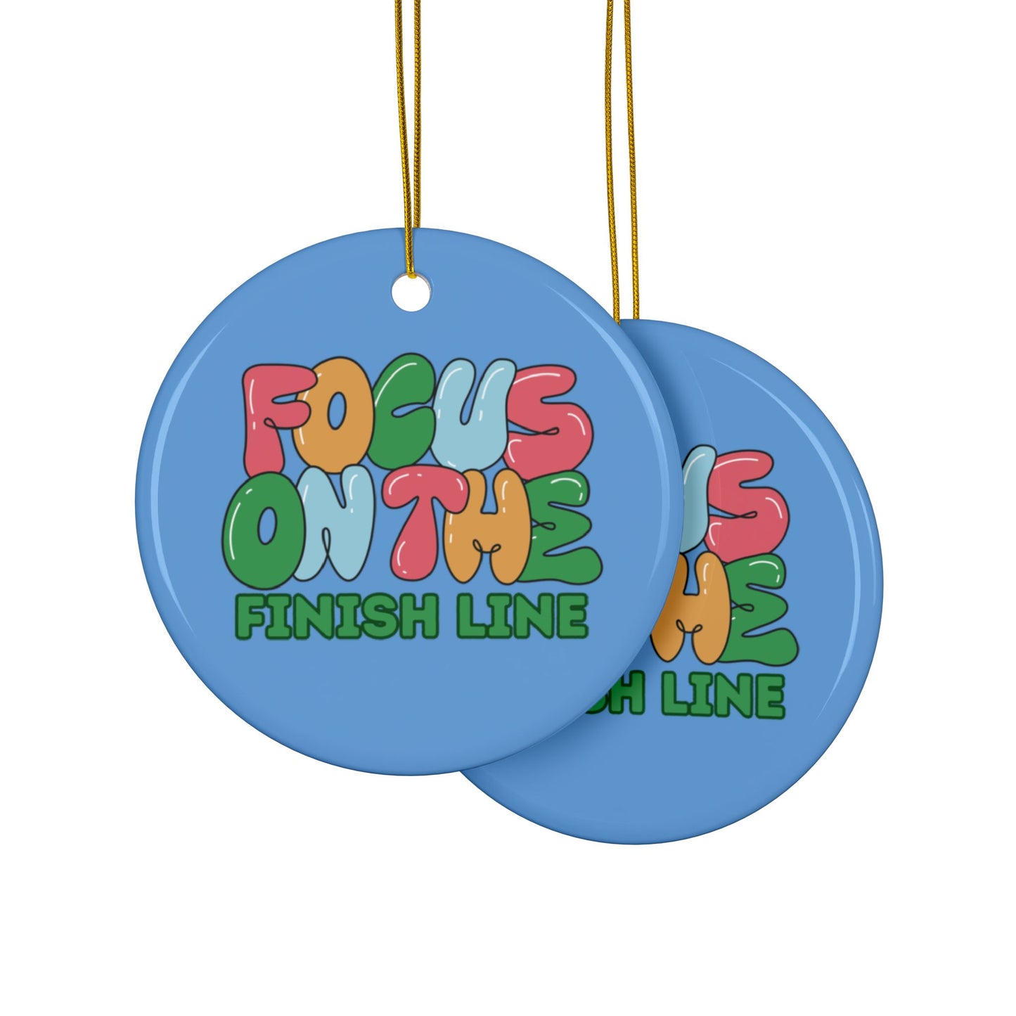 Focus on the Finish Line Motivational Ceramic Ornaments / Set of 1 or 3 / Ornament for Runners and People with an Active Lifestyle