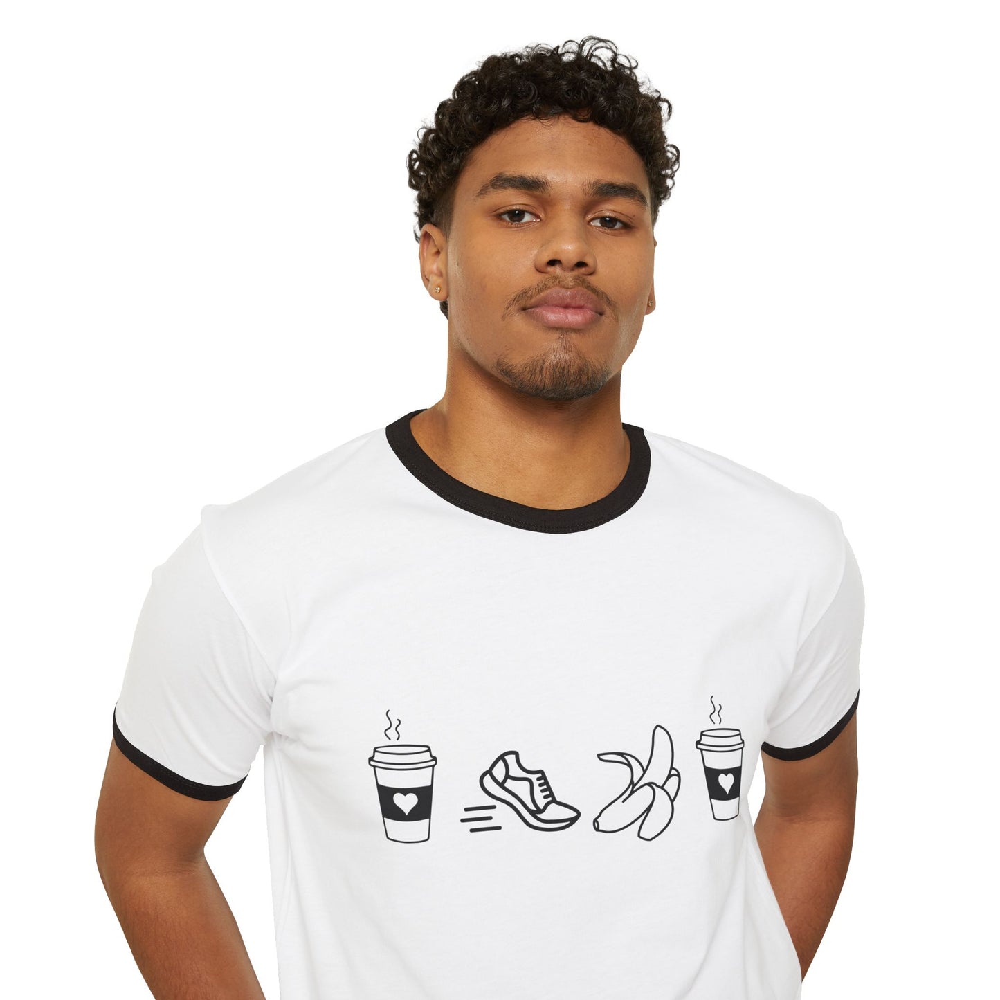 Unisex Cotton Ringer T-Shirt / Coffee Run Banana Coffee T-Shirt / Running T-Shirt