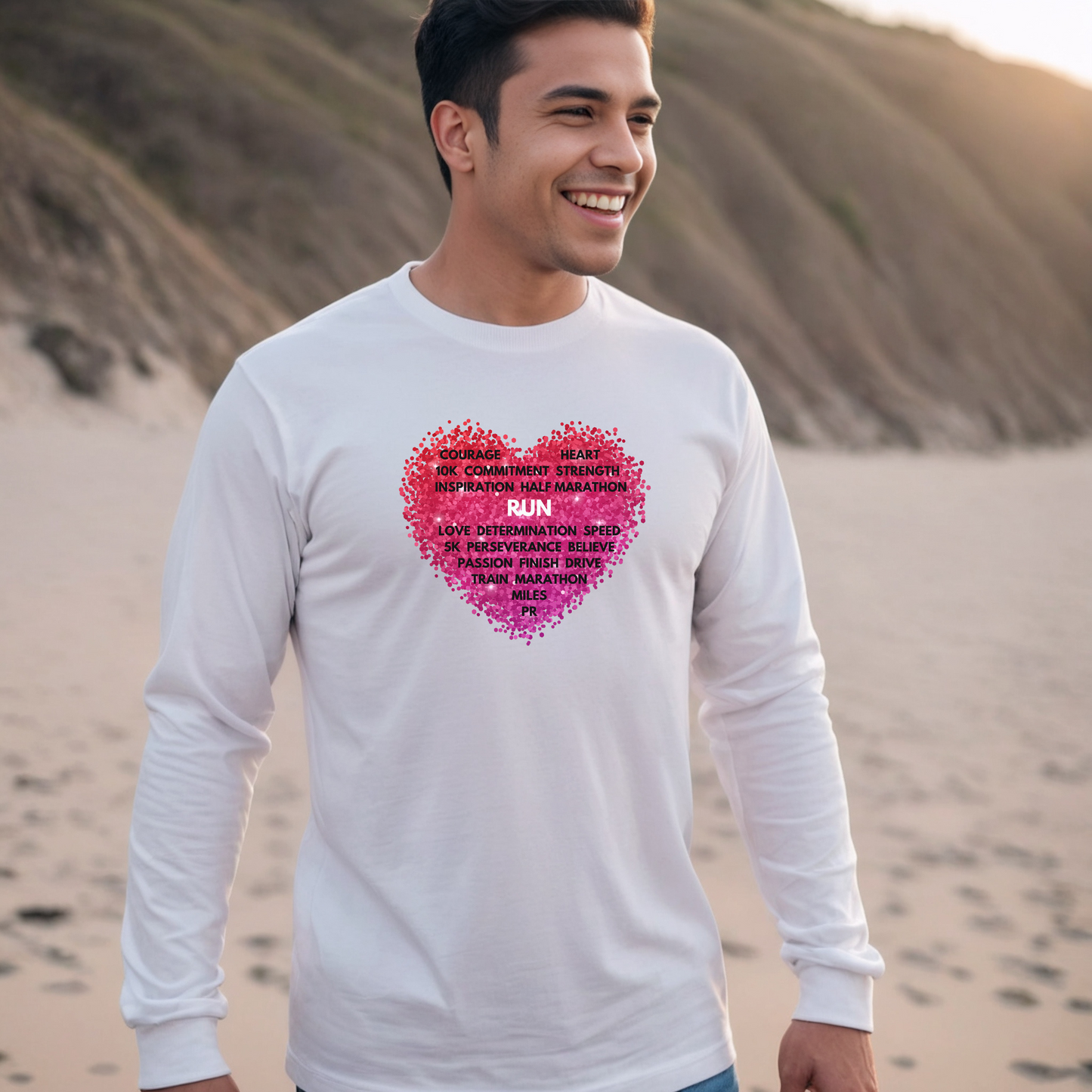 Run Heart Motivational Unisex Jersey Long Sleeve Tee / Long Sleeve Running T-Shirt / T-Shirt for Runners / Gift for Runners