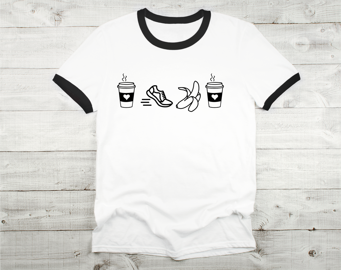 Unisex Cotton Ringer T-Shirt / Coffee Run Banana Coffee T-Shirt / Running T-Shirt