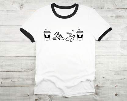 Unisex Cotton Ringer T-Shirt / Coffee Run Banana Coffee T-Shirt / Running T-Shirt