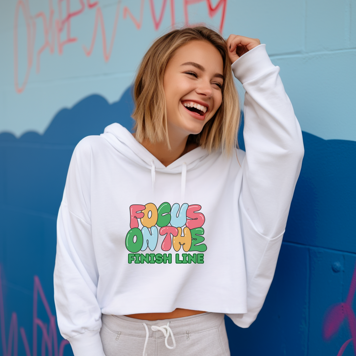 Focus on the Finish Line Motivational Crop Hoodie / Runner's Crop Hoodie