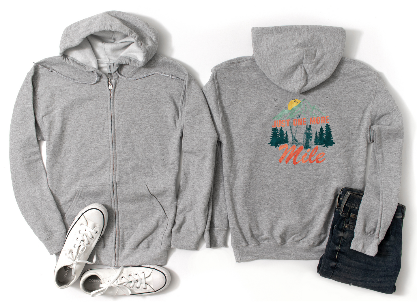 Just One More Mile Unisex Heavy Blend Zip Hoodie / Outdoor Adventure Sweatshirt / Runner's Zipper Hoodie