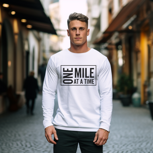 One Mile Unisex Garment-Dyed Long Sleeve T-Shirt / One Mile at a Time Long Sleeve T-Shirt