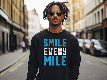 Smile Every Mile Unisex Garment-Dyed Long Sleeve T-Shirt / Long Sleeve Running T-Shirt